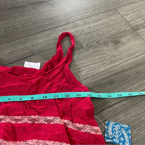 New Free People Red Pink Polka Dots Voile & Lace Boho Trapeze Mini Slip Dress XS - Picture 6 of 9